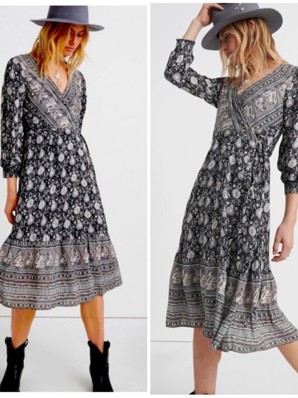 Lucky Brand Floral Wrap Around Midi Dress Size M